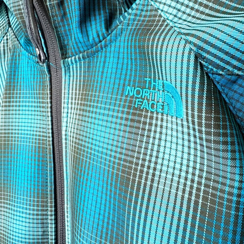 Teal Plaid Softshell Northface Shell Jacket With … - image 3